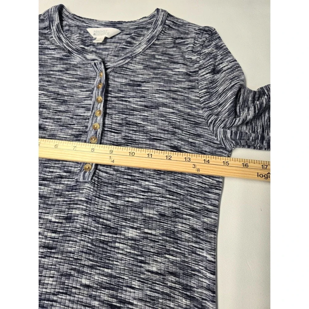 Market & Spruce Womens Long Sleeve Shirt Top Gray Size L Ribbed Vertically‎